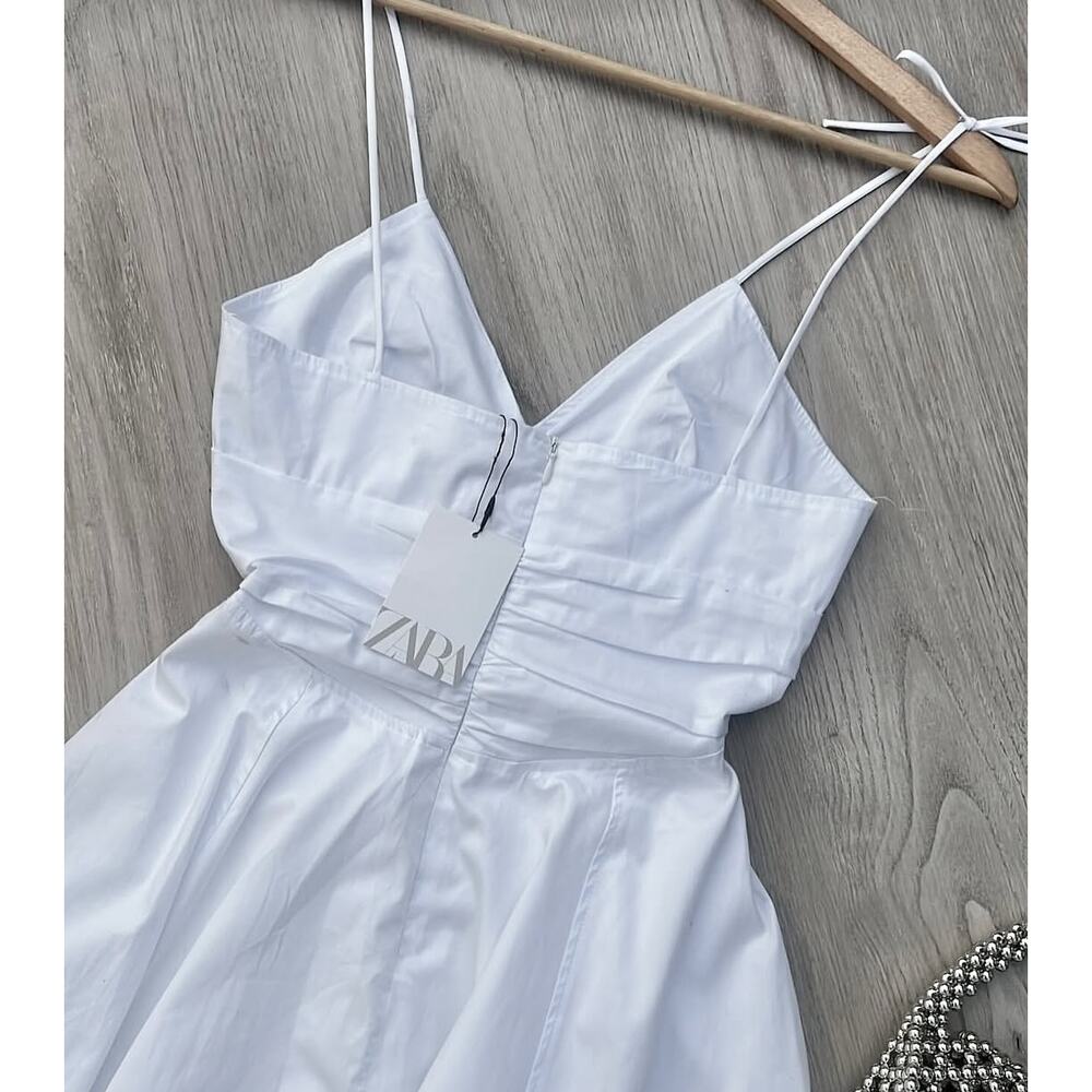 Zara NWT White Lace Up Cotton Mini Dress Sundress M L - Picture 15 of 16
